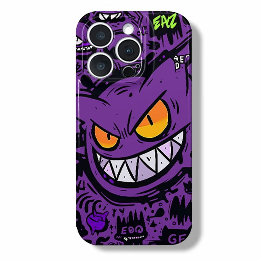 Cool Street Graffiti Purple Monster Gengar Illustration Phone Case, Trendy Dark Aesthetic Shock‑Absorbing Protective Shell For Multiple Smartphone Models