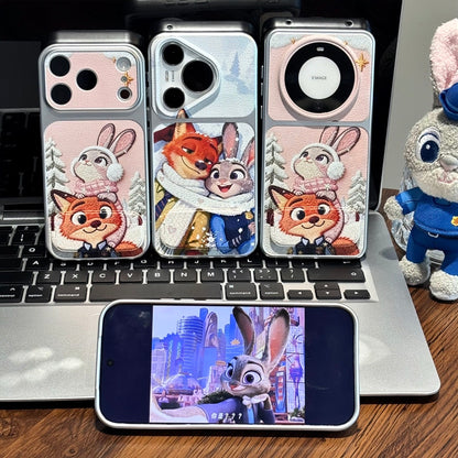 Cute Winter Cartoon Judy Nick Print Phone Case, Flip Mirror Kickstand Shockproof Protective Cover For iPhone