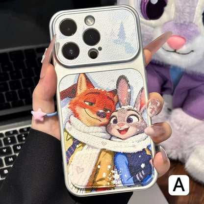 Cute Winter Cartoon Judy Nick Print Phone Case, Flip Mirror Kickstand Shockproof Protective Cover For iPhone