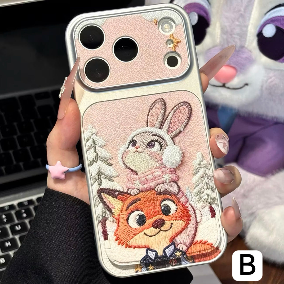 Cute Winter Cartoon Judy Nick Print Phone Case, Flip Mirror Kickstand Shockproof Protective Cover For iPhone