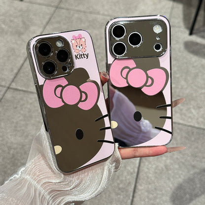 Cute Cartoon Bow Mirror Surface Phone Case, Electroplated Frame Protective Cover With Large Camera Cutout For iPhone 18 Pro Max 17 16 15 14