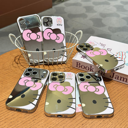 Cute Cartoon Bow Mirror Surface Phone Case, Electroplated Frame Protective Cover With Large Camera Cutout For iPhone 18 Pro Max 17 16 15 14