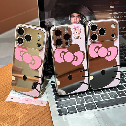 Cute Cartoon Bow Mirror Surface Phone Case, Electroplated Frame Protective Cover With Large Camera Cutout For iPhone 18 Pro Max 17 16 15 14