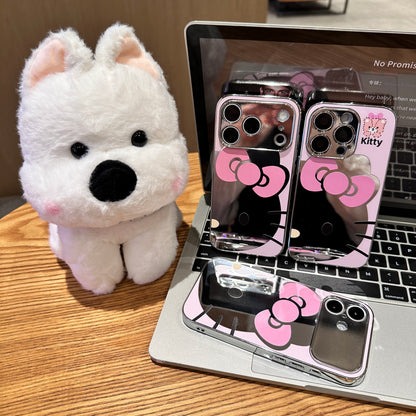 Cute Cartoon Bow Mirror Surface Phone Case, Electroplated Frame Protective Cover With Large Camera Cutout For iPhone 18 Pro Max 17 16 15 14