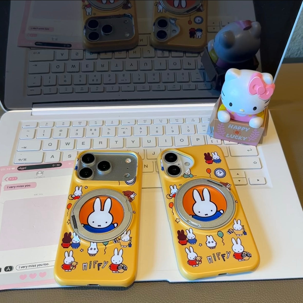Cute Cartoon Bunny Pattern Yellow Phone Case Built‑in Magnetic Folding Ring Holder Shockproof Protective Cover For iPhone