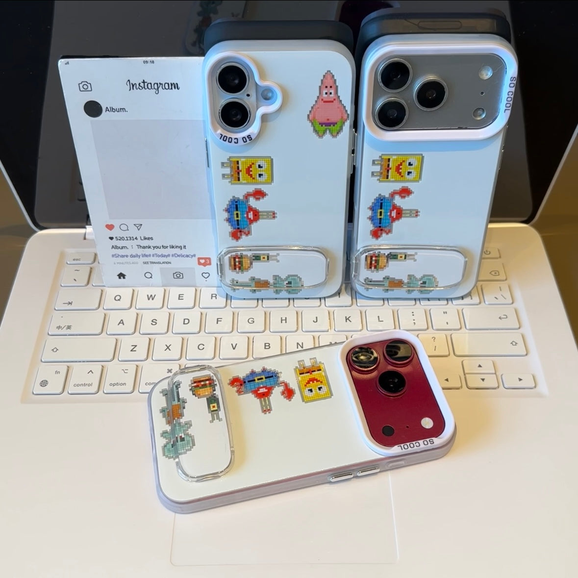 Retro Pixel Cartoon Print Phone Case Transparent Foldable Kickstand Large Camera Frame Shock‑Resistant Phone Cover For iPhone