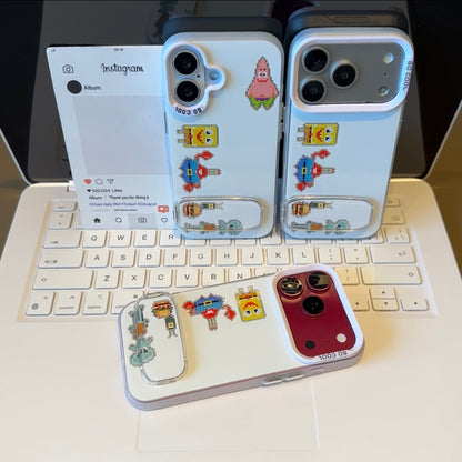 Retro Pixel Cartoon Print Phone Case Transparent Foldable Kickstand Large Camera Frame Shock‑Resistant Phone Cover For iPhone