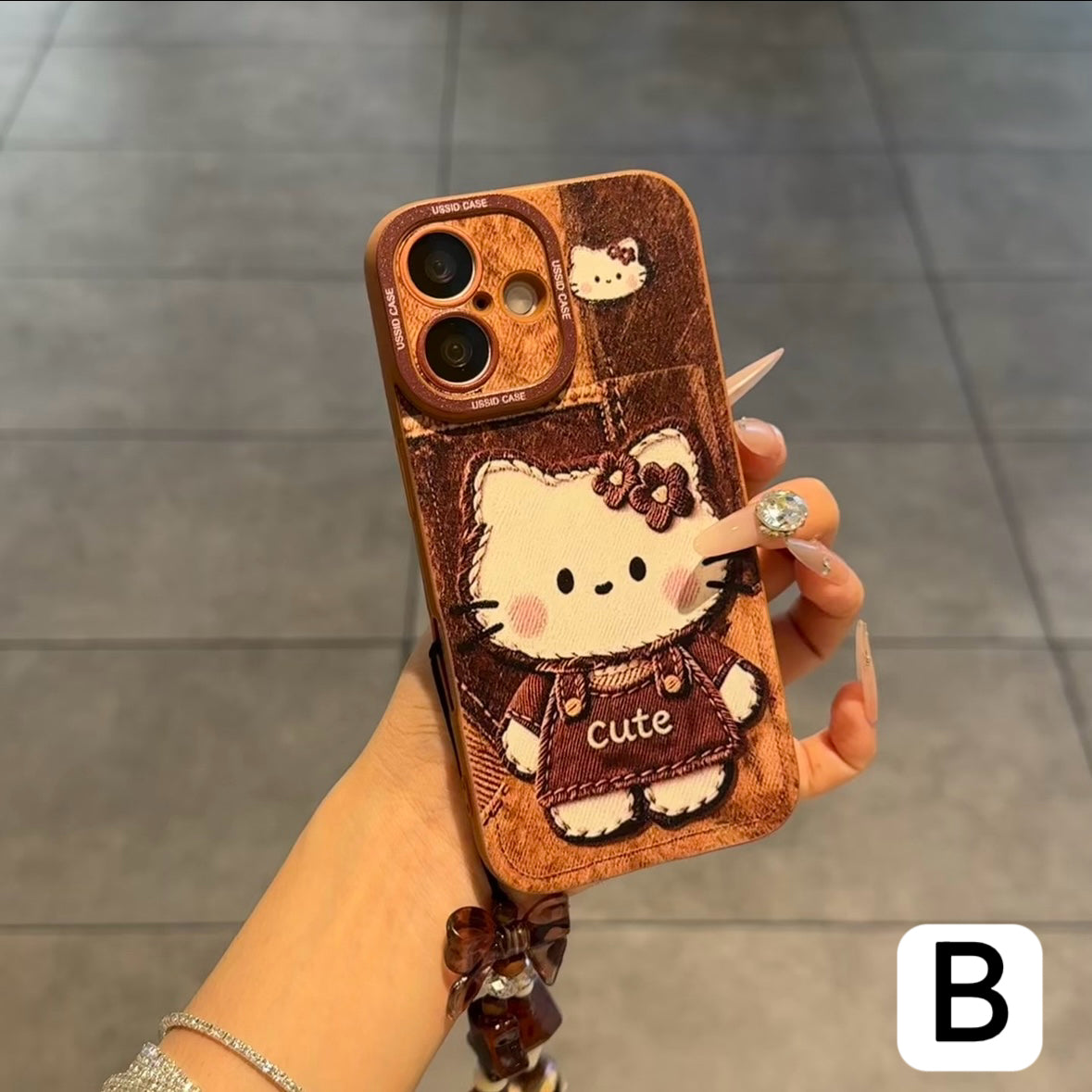 Vintage Aesthetic Leopard Plaid Cartoon Print Phone Case With Bead Wrist Strap, Soft Silicone Protective Shell For iPhone