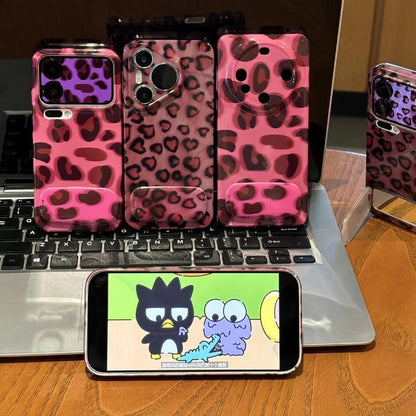 Pink Heart Leopard Pattern Mirror Phone Case, Cute Protective Cover for Smartphone