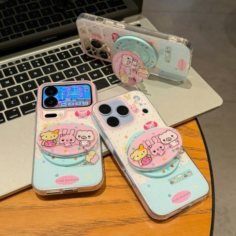 Funda protectora para iPhone con anilla magnética de dibujos animados vintage de Minnie, Goofy, Piolín y ventana grande para cámara, a prueba de golpes