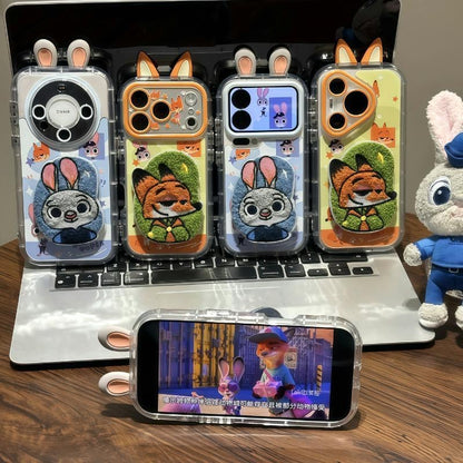 光沢のある可愛い漫画のスマホケース、360°回転磁気リングスタンド付き、ドナルドダック/グーフィー/プルート/ミッキー 耐衝撃保護ケース iPhone用