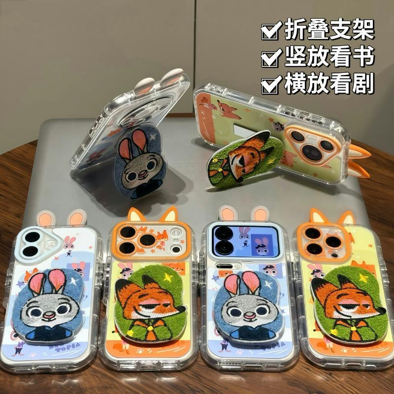 光沢のある可愛い漫画のスマホケース、360°回転磁気リングスタンド付き、ドナルドダック/グーフィー/プルート/ミッキー 耐衝撃保護ケース iPhone用