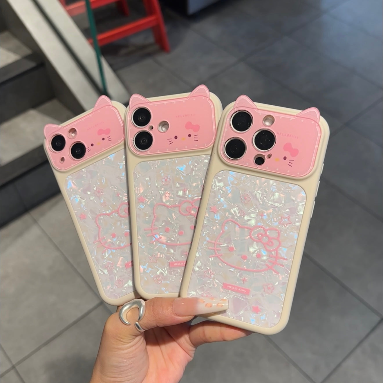 Cute 3D Cat Ear Kitty Phone Case Glitter Shell Pattern Lens Flip Protective Cover For iPhone 15 14 13 12 Pro Max Shockproof Soft Silicone Case