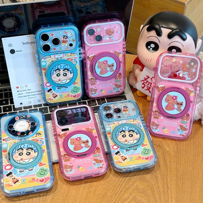 Cute Colorful Cartoon Graphic Phone Case With Rotating Magnetic Ring Stand, Transparent Candy‑Colored Frame, Large Camera Window, Shock‑Absorbent TPU Protective Shell for Smartphones