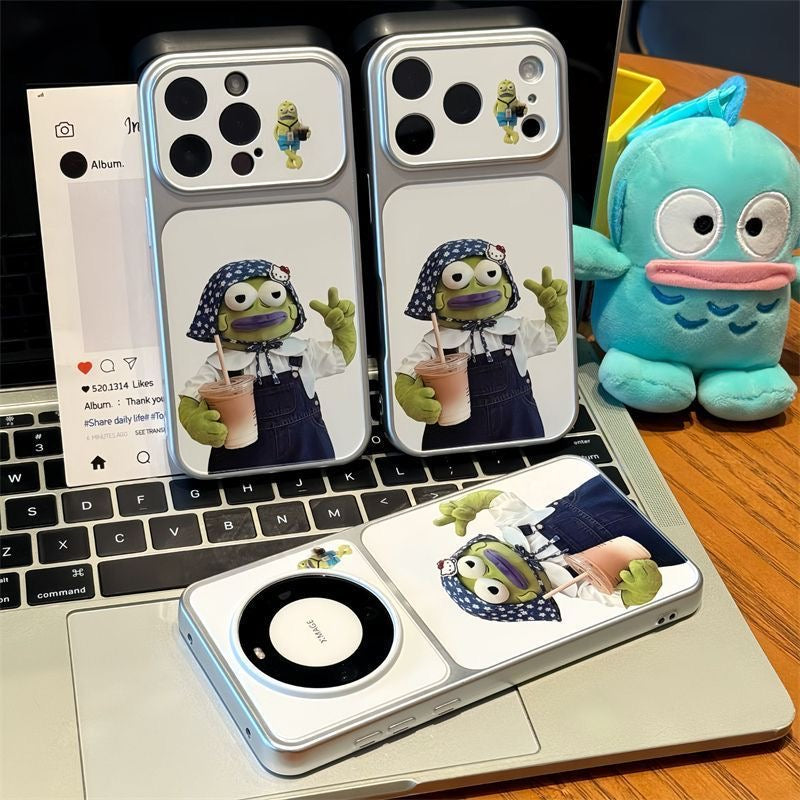 Funda Estética Bicolor Pastel para Teléfono con Anillo de Rotación 360°, Funda Protectora Suave Anticaída para iPhone con Texto Goodmood Todo Estará Bien