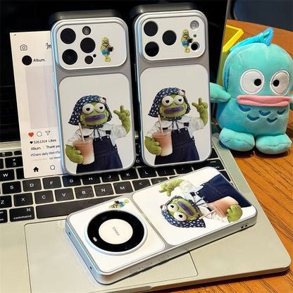 Funda Estética Bicolor Pastel para Teléfono con Anillo de Rotación 360°, Funda Protectora Suave Anticaída para iPhone con Texto Goodmood Todo Estará Bien
