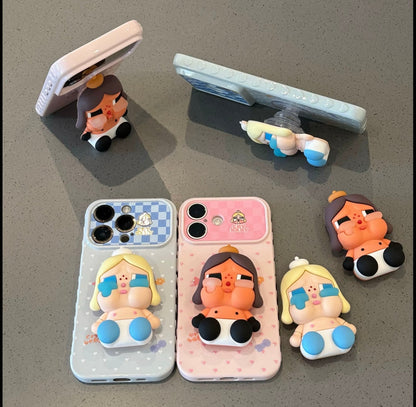 Crybaby 3D Stereo Doll Stand Phone Case Pastel Heart Check Graffiti Shockproof Protective Cover For iPhone  Huawei Foldable Flip Phones